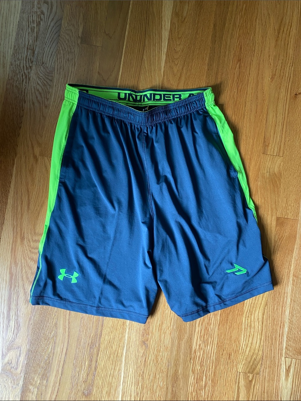 Under Armour Men’s Navy with Neon Green Trim Athletic Shorts